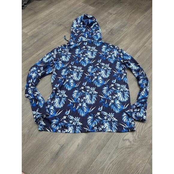 Polo Ralph Lauren Mens Hawaiian Floral Hoodie Tropical Pullover Blue Size L - Picture 2 of 8